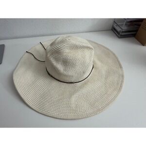 Woven Wide Brim Floppy Sun Hat White Straw Beach Summer Hat FG171277 M/L